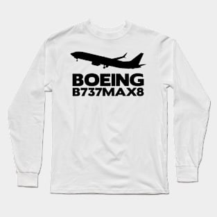 Boeing B737Max8 Silhouette Print (Black) Long Sleeve T-Shirt